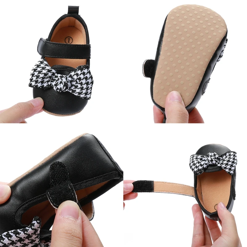 

Infant Baby Girls PU Leather Shoes Princess Plaid Bow First Walkers Soft Sole Anti-slip Toddler Kid Prewalker Shoes 0-18M