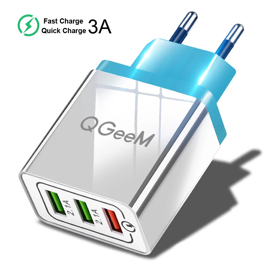 Sky Blue QGEEM 3 USB зарядное устройство Быстрая зарядка 3,0 быстрое USB настенное зарядное устройство портативное мобильное зарядное устройство QC 3,0 адаптер для Xiaomi iPhone X EU US Plug - Тип штекера: Sky Blue
