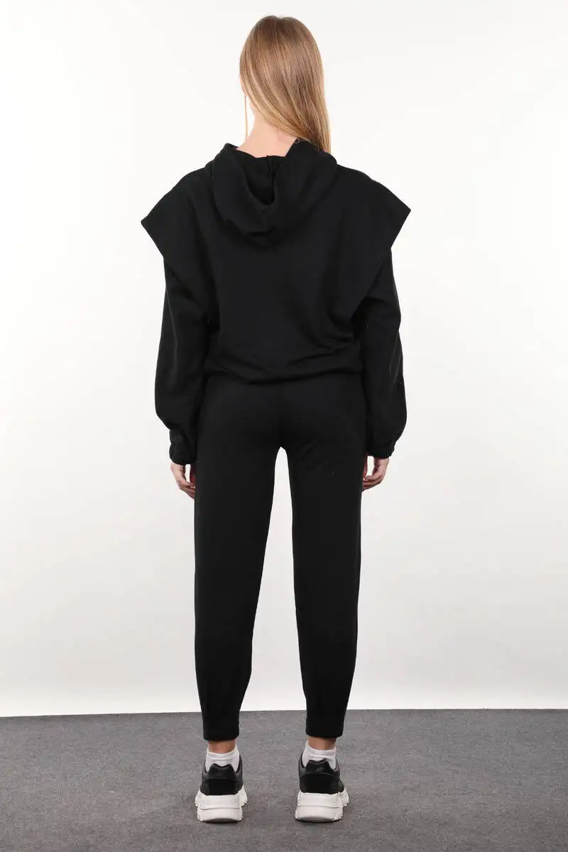 

Black Wadded Hooded Tracksuit Set