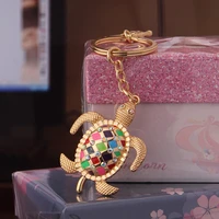 creative cute rhinestone keychain marine series small turtle car keychain women bag accessories key chain animal metal pendant