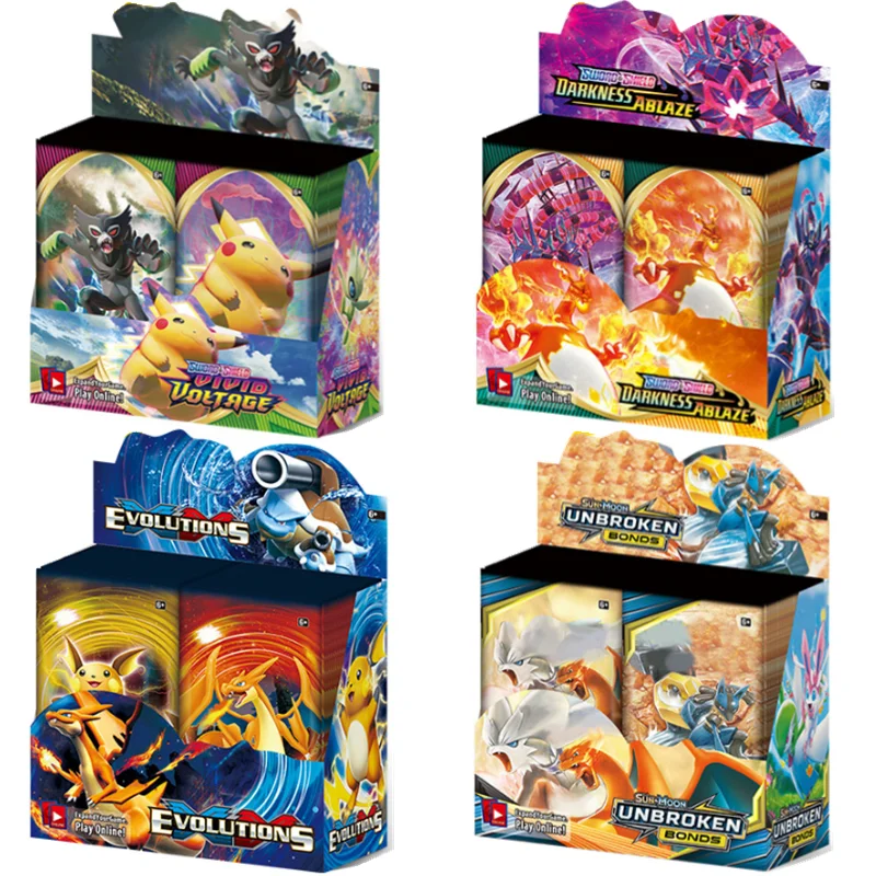 Tarjetas inglesas evoluciones de Pokemon 324, unids/caja, TCG: sol y luna, enlaces irrompidos, amplificador de voltaje vivo, caja, juego de cartas comerciales-0