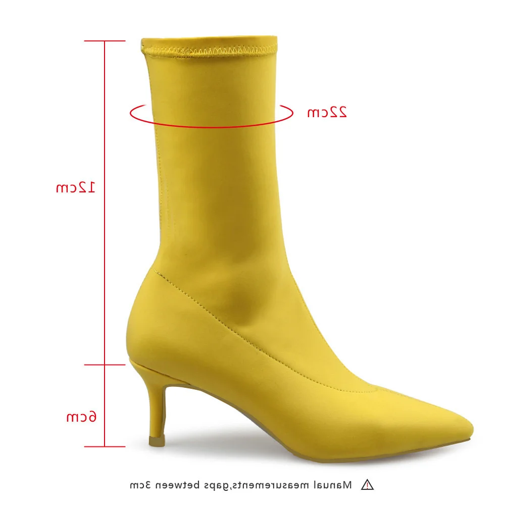 

2021 summer new Net red short boots black thin boots middle tube high heel Plush socks elastic pointed socks women's shoes