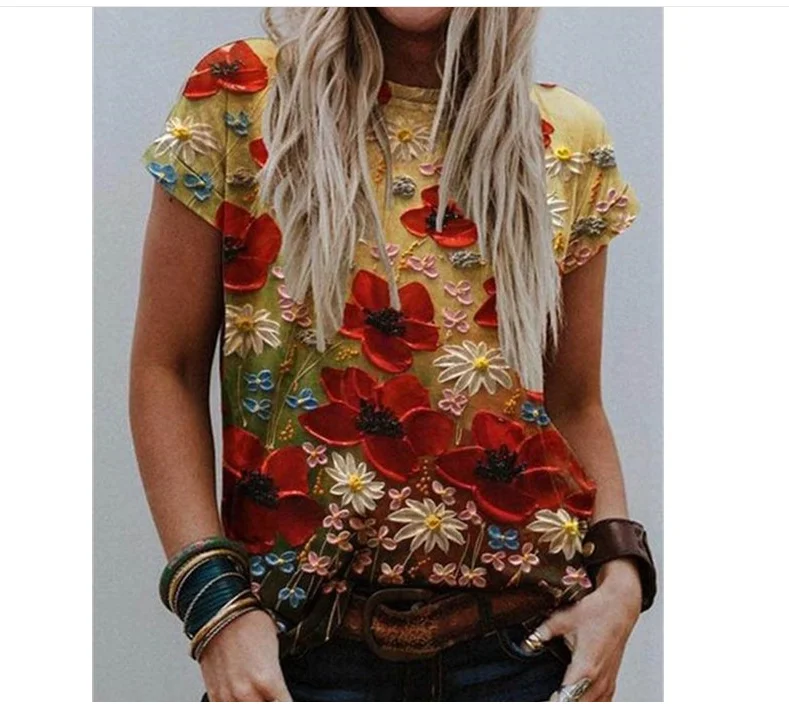 Повседневная летняя женская блузка рубашка размера плюс Женский Топ с коротким