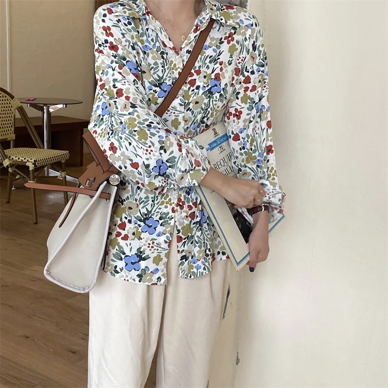

Fall Real Shot Cost-effective Korean Style Retro Flower Long Sleeve