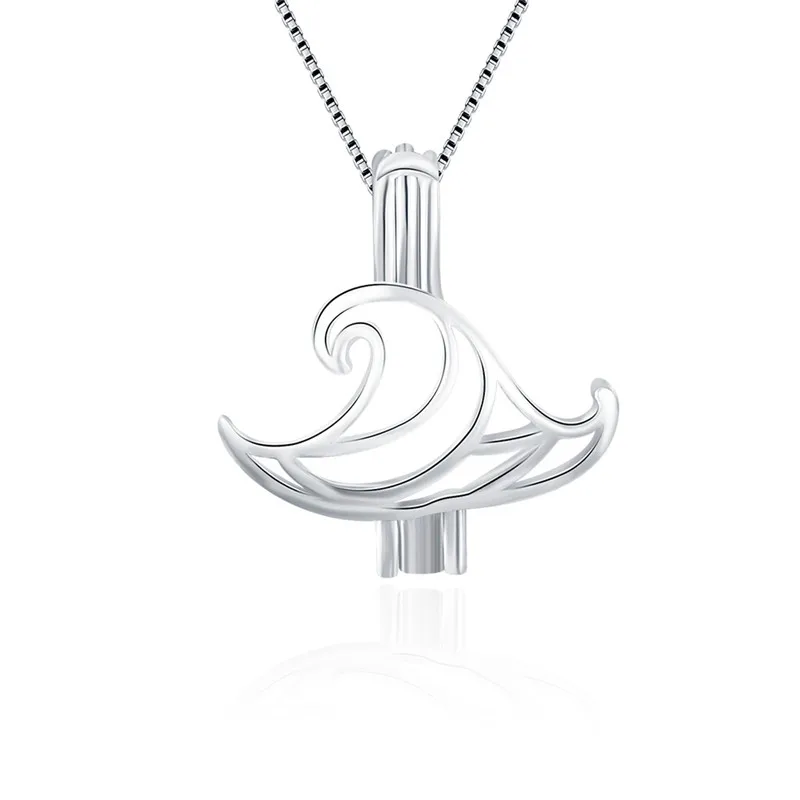 

CLUCI 925 Sterling Silver Pearl Locket Cage Pendant for Necklace Jewelry Making Silver 925 Wave Shaped Charms Pendant SC021SB