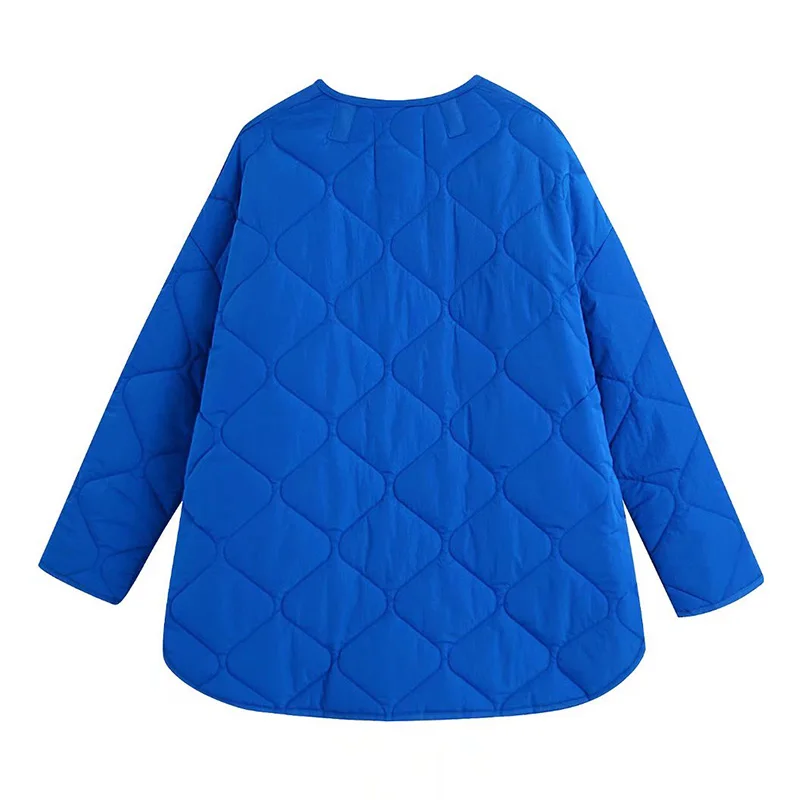 Ardm Fashion O-Neck Geometry Quilted Coats Single Breasted With Pockets A-Line Long Jackets For Women 2021 Tops Winter Outwear