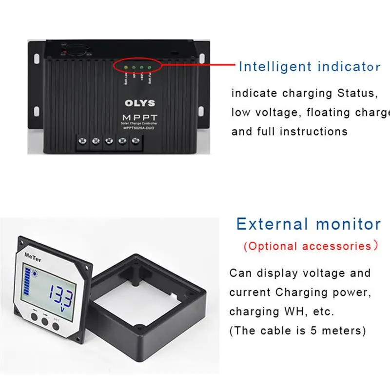 

1 black solar controller MPPT5025A-Duo-BT dual battery charging MPPT solar controller with Bluetooth RV pv controller carton