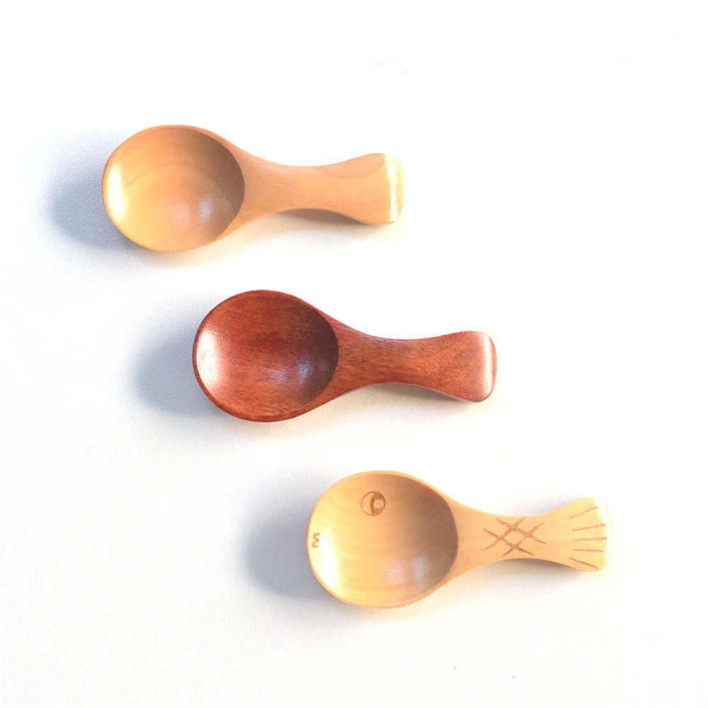 Милый рыбы специй Ложка небольшой деревянной ложкой 12 шт./лот ручной работы из