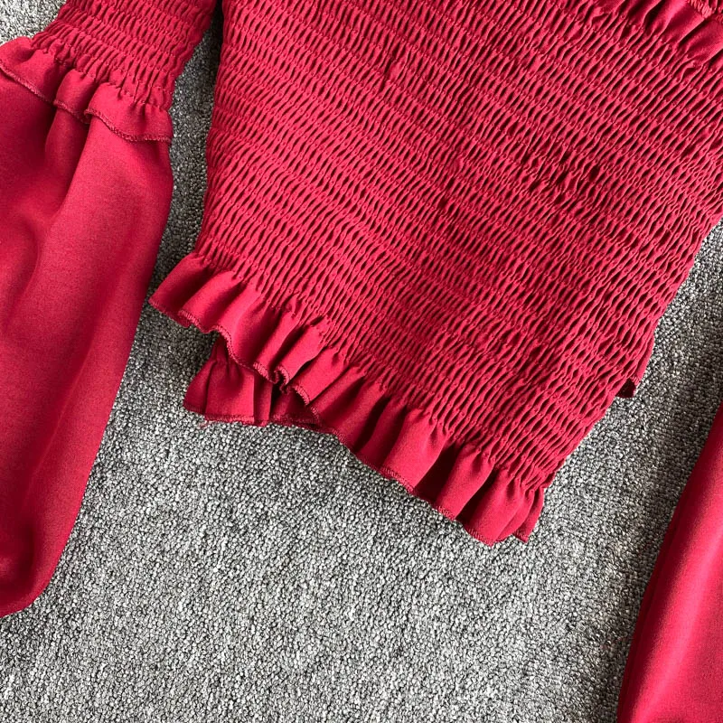 Праздничные топы с пышными рукавами женская дизайнерская короткая шифоновая