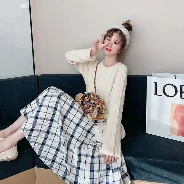 Свитера с круглым вырезом милые Стильные топы женские осенне-зимние вязаные