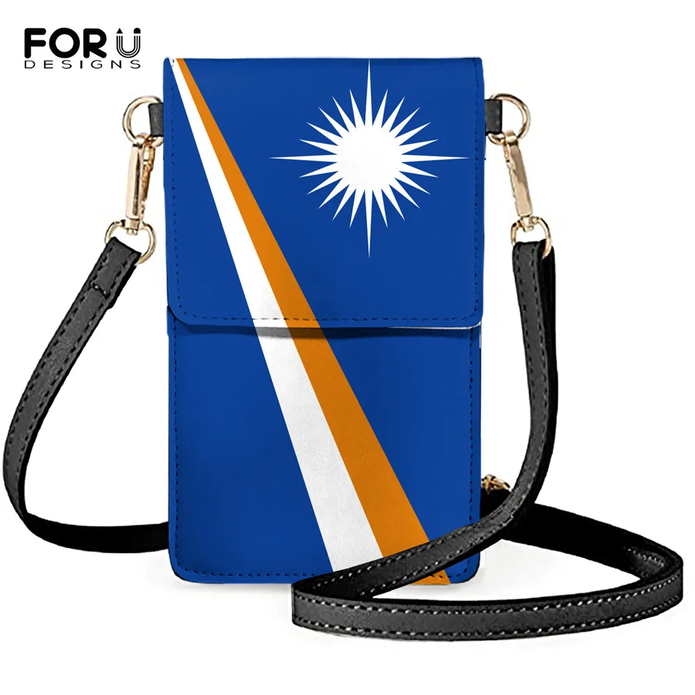 

FORUDESIGNS Touches Screen PU Leather Change Bag Blue Kwajalein Flag Pattern Women Crossbody Mobile Phone Pouch Wallet 2021 New