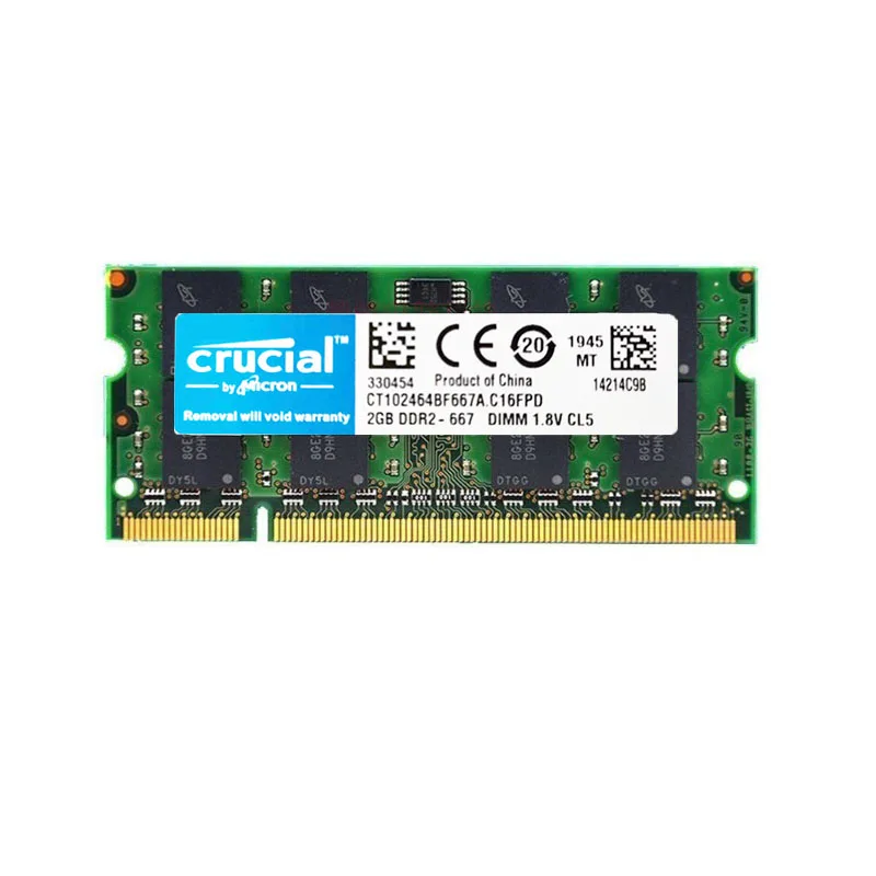 

Crucial 2GB DDR2 PC2-6400S 800MHz PC2-5300S 667MHZ 200PIN 1.8V Non-ECC SO-DIMM RAM Desktop Laptop Memory