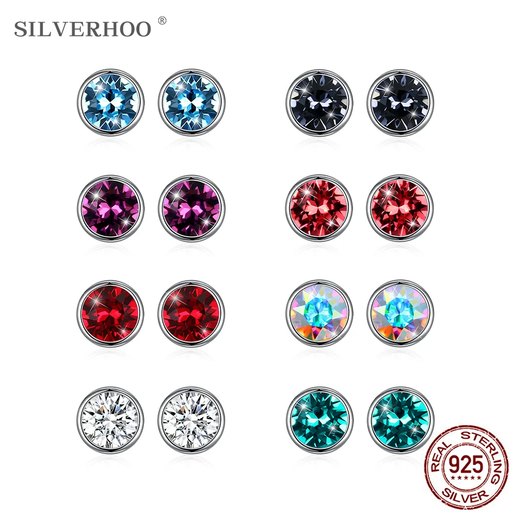 

New Accessory Earrings For Women 925 Sterling Silver Round Shinning Colorful Earring Austria Crystal Classic luxury Fine Jewelry