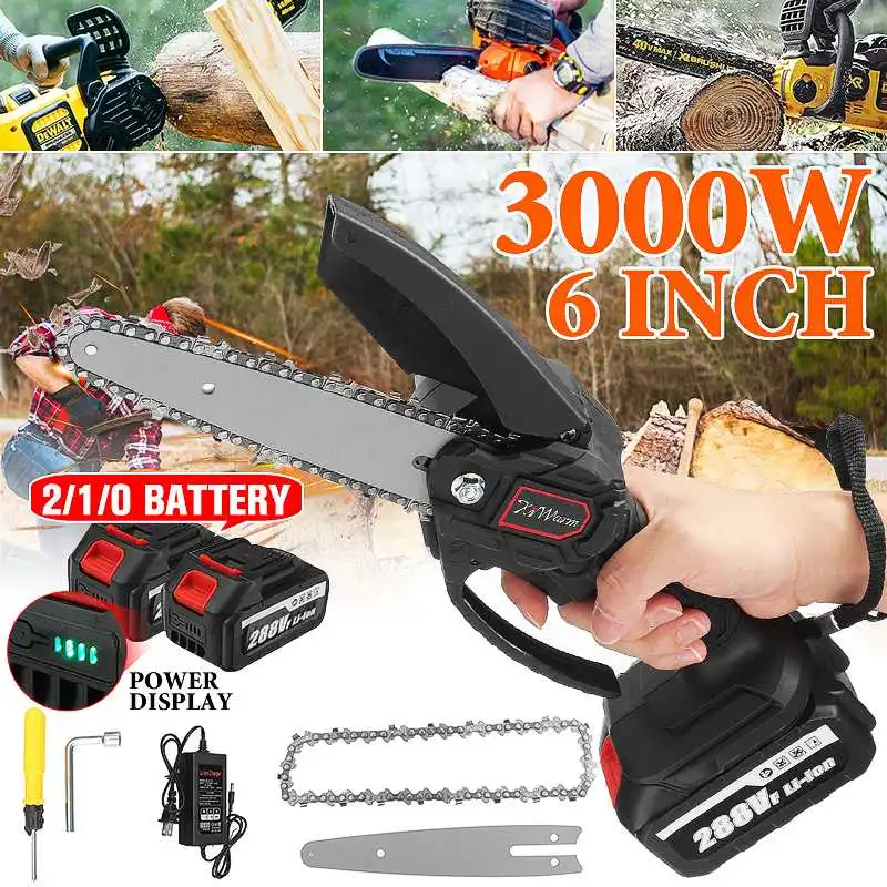 

6 Inch 288/Vf 3000W Electric Chain Saw With Battery Pruning ChainSaw Cordless Garden Logging Saw Woodworking Cutter Power Tools