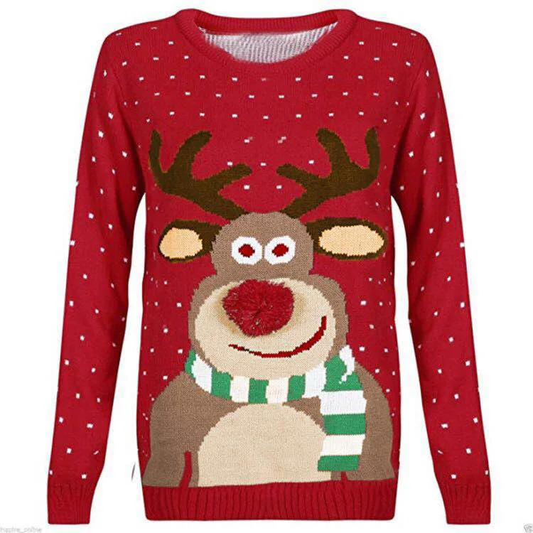 

Wholesale Christmas Sweater Women's Round Neck Loose Long Sleeve Sticky Fur Ball Deer Pullover Knitted Top