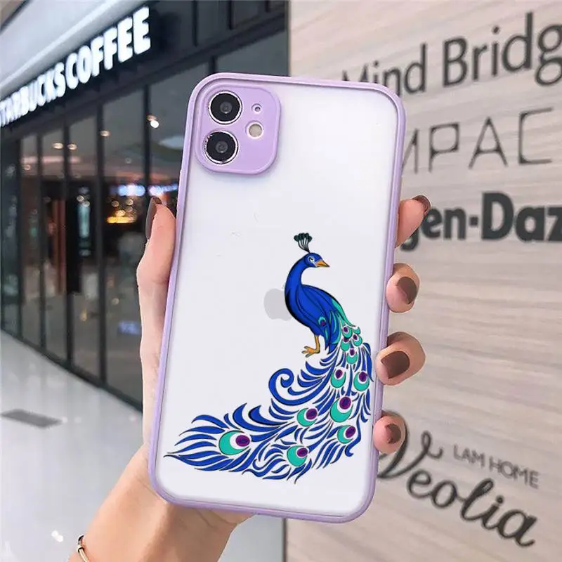 

Lovely cartoon peacock animal Phone Cases matte transparent For iphone 7 8 11 12 plus mini x xs xr pro max cover