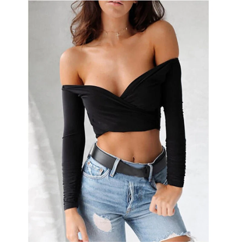 

Meihuida Summer Sexy Ladies Long Sleeveless Wrap Chest Skinny Stretchy Crop Tops Night Club Wear Short Shirts