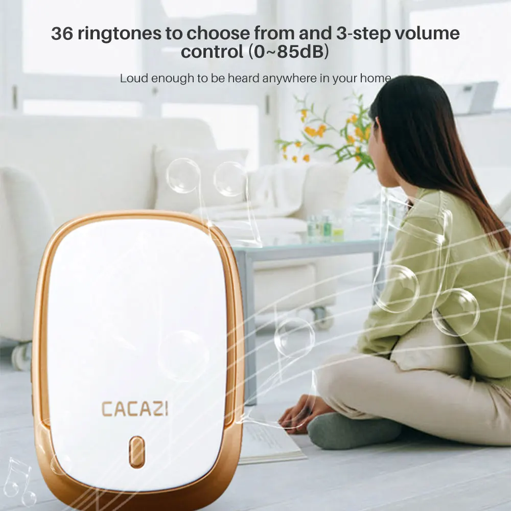 

Wireless Doorbell AC 100-240V 300M Receiving Range 3 Volume 36 Chimes Door Ring IP44 Waterproof EU UK US Plug Receiver