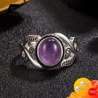 fuihetys new women ring 925 silver jewelry with oval amethyst gemstone finger rings for wedding party gift accessories size 6 10
