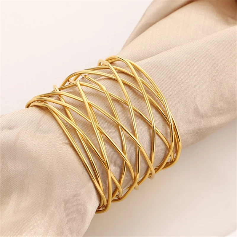 2022 Napkin Rings Gold Silver Threaded Mesh Napkin Ring Hotel Mouth Metal Ring Napkin Buckle Table Wedding Decoration images - 6