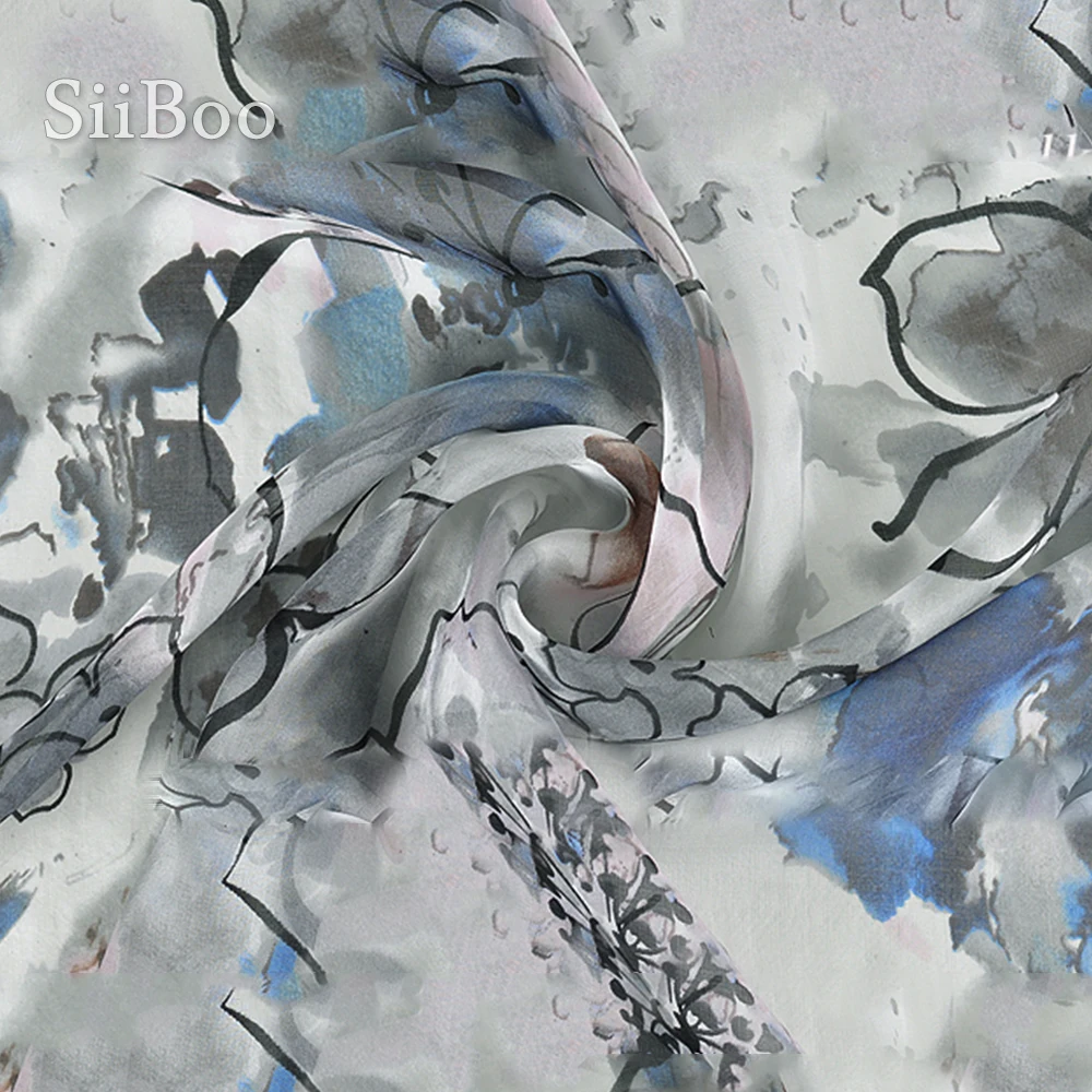 Роскошный цветочный принт 100% шелковая шифоновая ткань для платья чистый