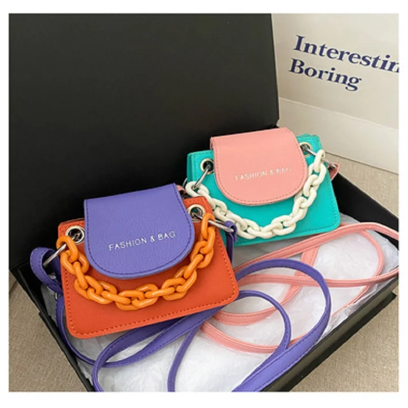 

Youth Ladies Simple Versatile Bag Women Mini Crossbody Bag Acrylic Chain Lady Hit Color PU Leather Luxury Designer Shoulder Bag
