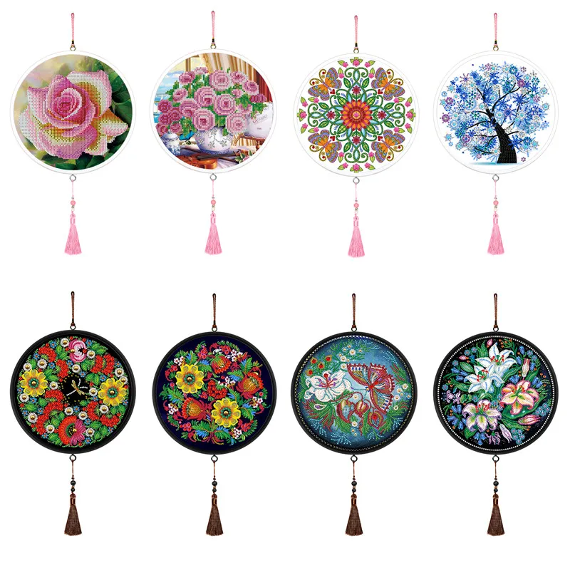 

Flower Style DIY 5D Diamond Painting With Round Frame Sling Tassles Diamond Embroidery Cross Stitch Home Wall Decoration
