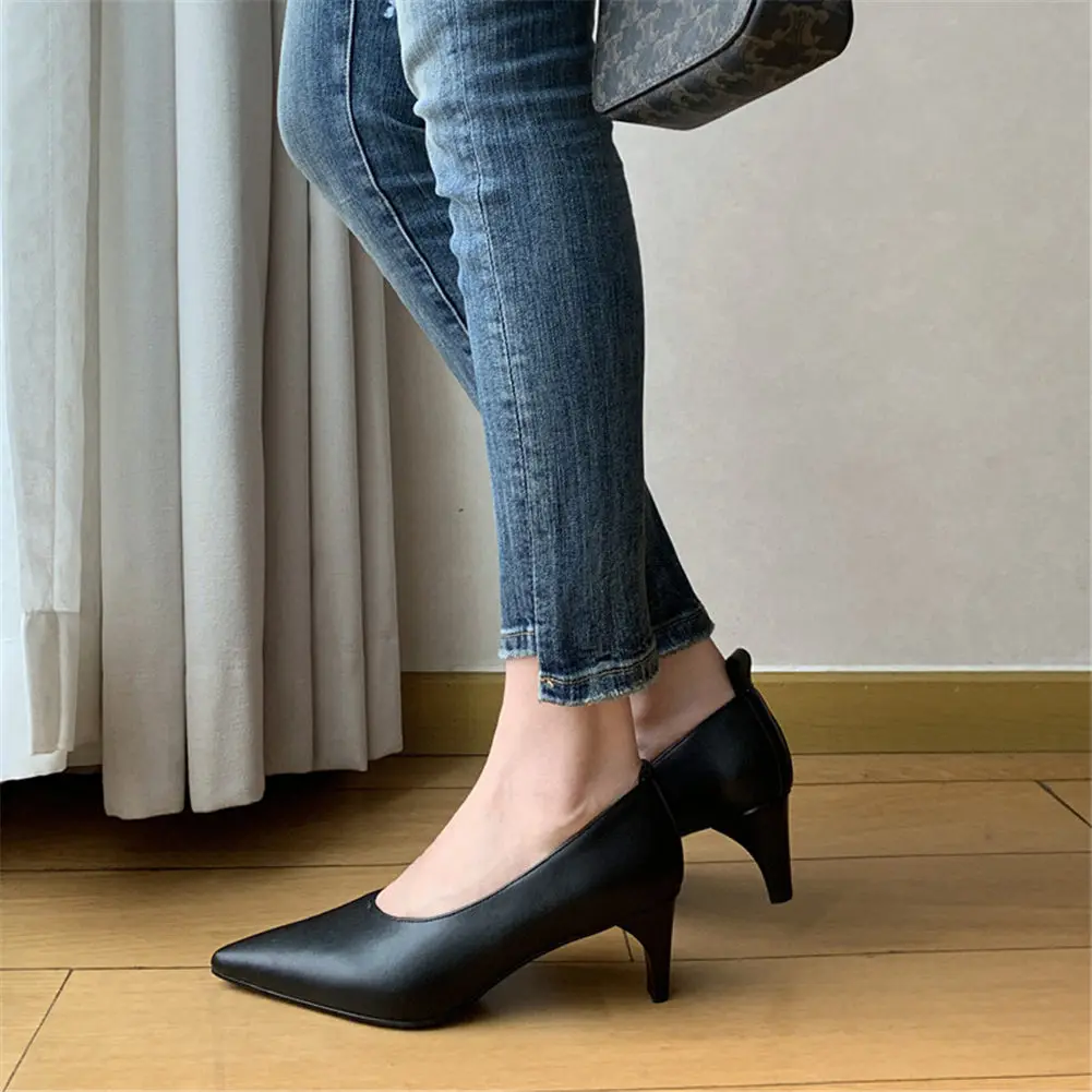

Элегантные женские офисные туфли Lapolaka из натуральной кожи с острым носком на каблуке с котенком, Высококачественная Роскошная брендовая ди...