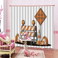yellow road sign road closed letter card curtains for living room bedroom balckout window drapes decor left and right side