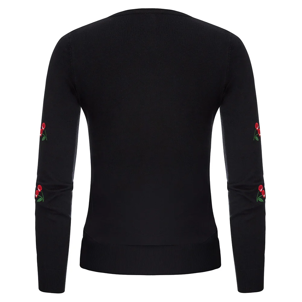 Женское пальто джемпер с вышивкой вишни трикотажное вязаная одежда вырезом