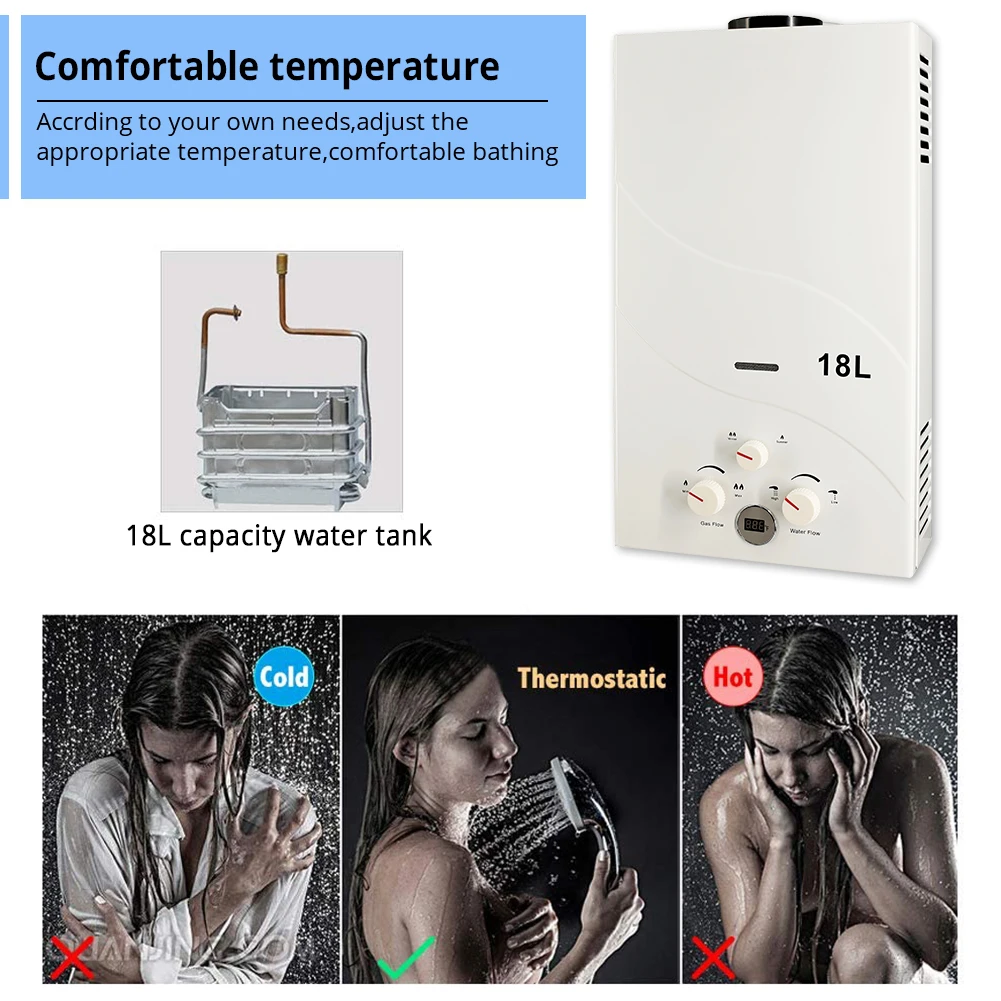 

18L /20L Gas LPG Propane Water Heater Portable Boiler Camper Gas Outdoor Camping Water Heater Boiler Instant Bath Shower Head