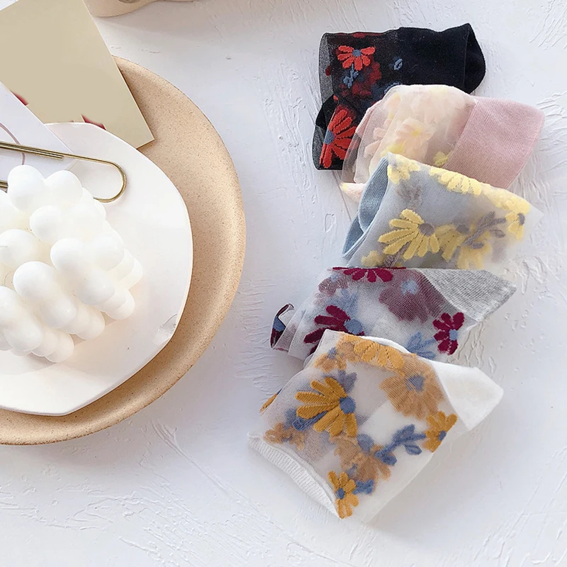 

Small Daisy Sheer Tulle Floral Ankle Socks Women Best Mesh Transparent Girls Cute Socks Floral Socks Short Splicing Ins Socks