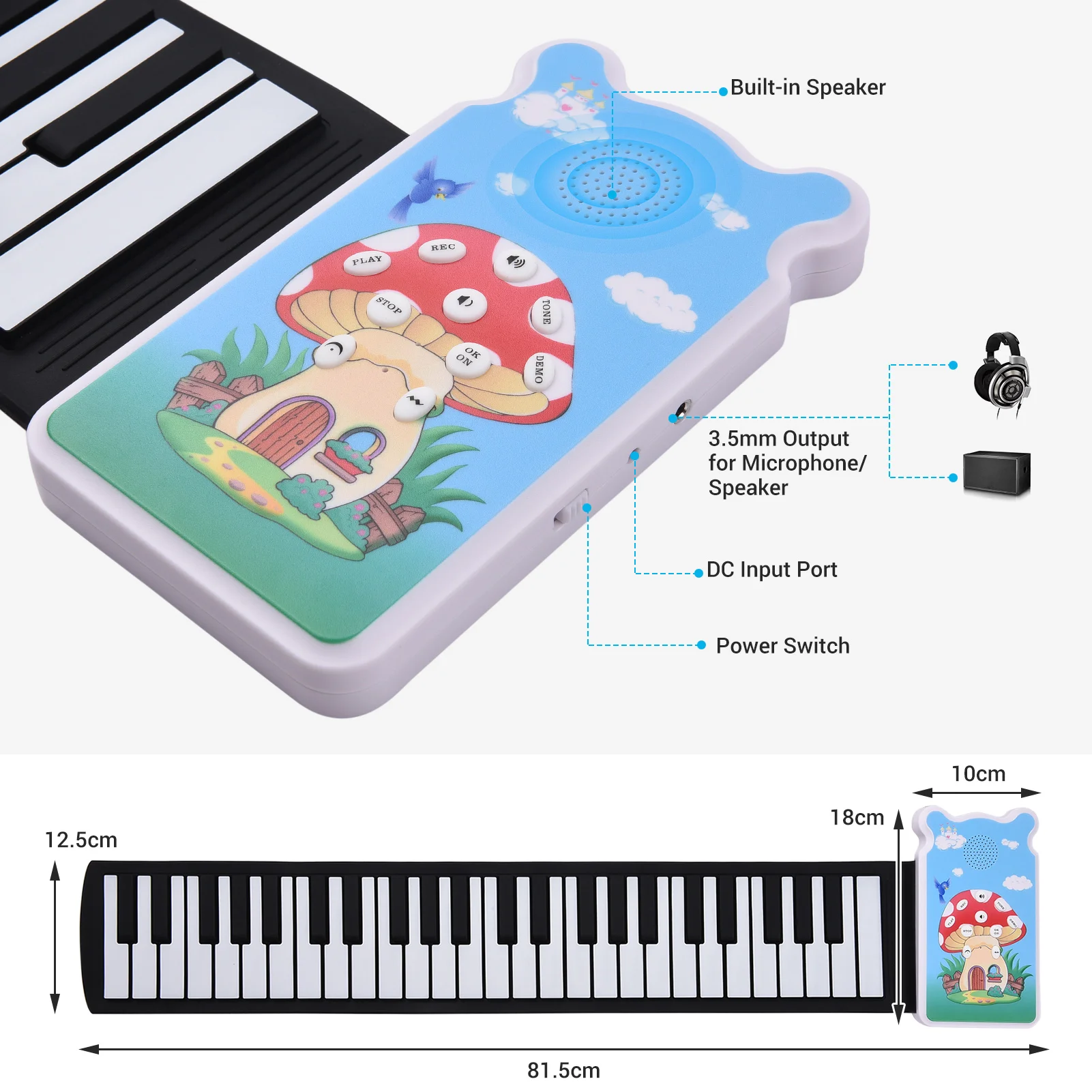 Складная электронная клавиатура для пианино 49 клавиш 8-тоновая 6-демо-запись