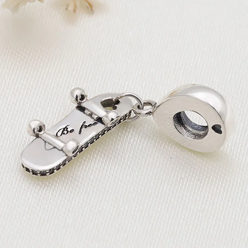 

Original 925 Sterling Silver Charm New Free Skateboard Swing Pendant Fit Pandora Women Bracelet & Necklace Diy Jewelry