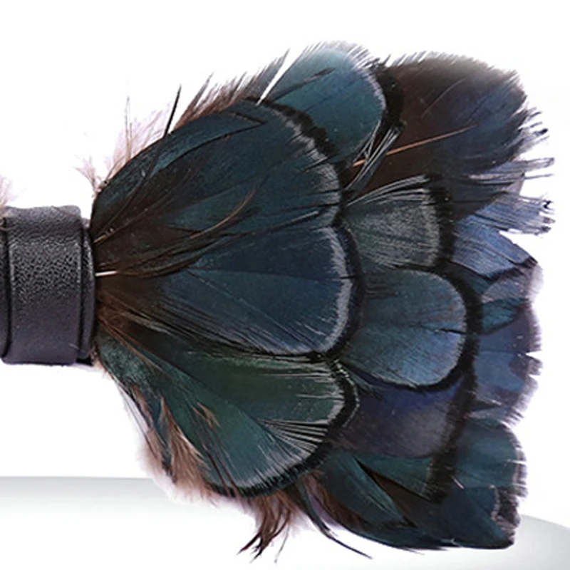 

Navy Feather Necktie Bow Tie High Quality Big Feather Mens Women Bow Ties Dark Blue Color Style Bowtie For Wedding With Gift Box