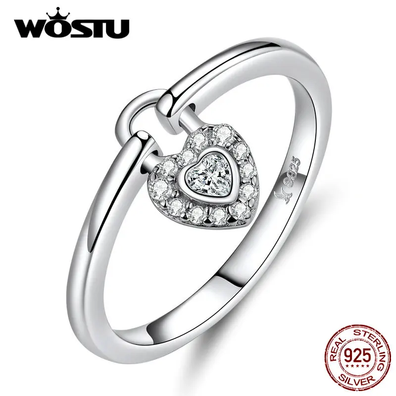 WOSTU реальные 925 пробы серебро замок кольца в форме сердец для Для женщин означают любовь навсегда День рождения подарок CQR589