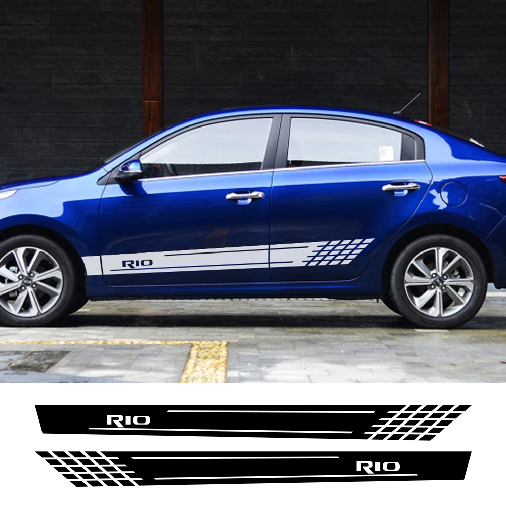 

2PCS Auto Door Side Skirt Stripes Stickers Car Decor Decals For Kia Rio 3 4 K2 K3 X-Line Reflective Auto Vinyl Films Accessories
