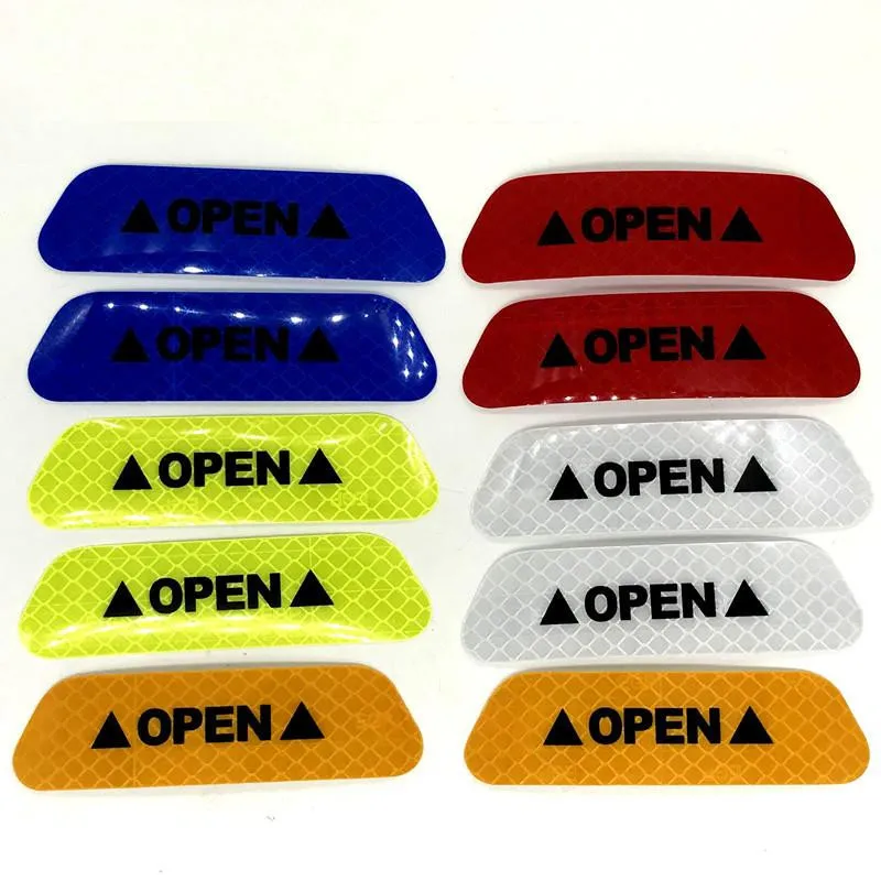 

Shiny Warning Mark Lighting OPEN Emblem Tag Decor High Reflective Car Door Sign Vinyl Sticker Night Driving Safety Luminous Tape