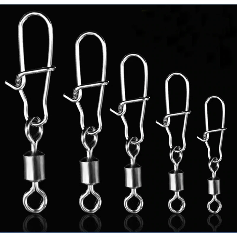 

20PCS pike fishing accessories Horoscope Connector Pin Bearing Rolling Swivel Stainless Steel Snap Fishhook Lure Swivels Tackle