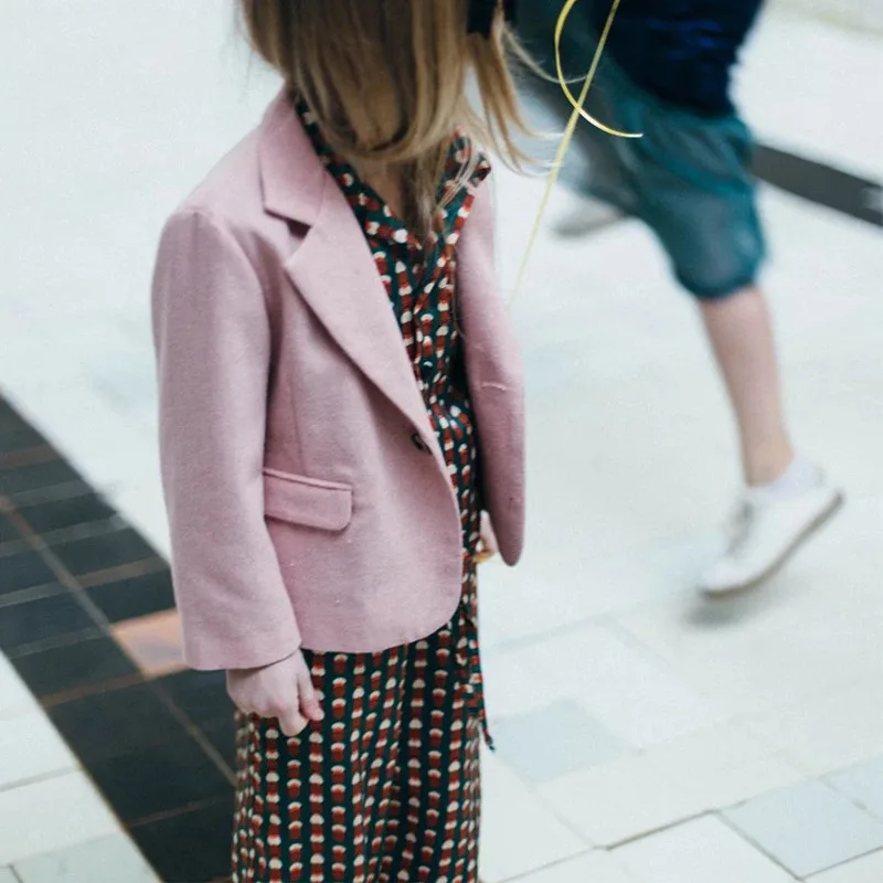 2019 г. Осенне-зимний Винтажный Розовый костюм куртка для От 1 до 7 лет детская