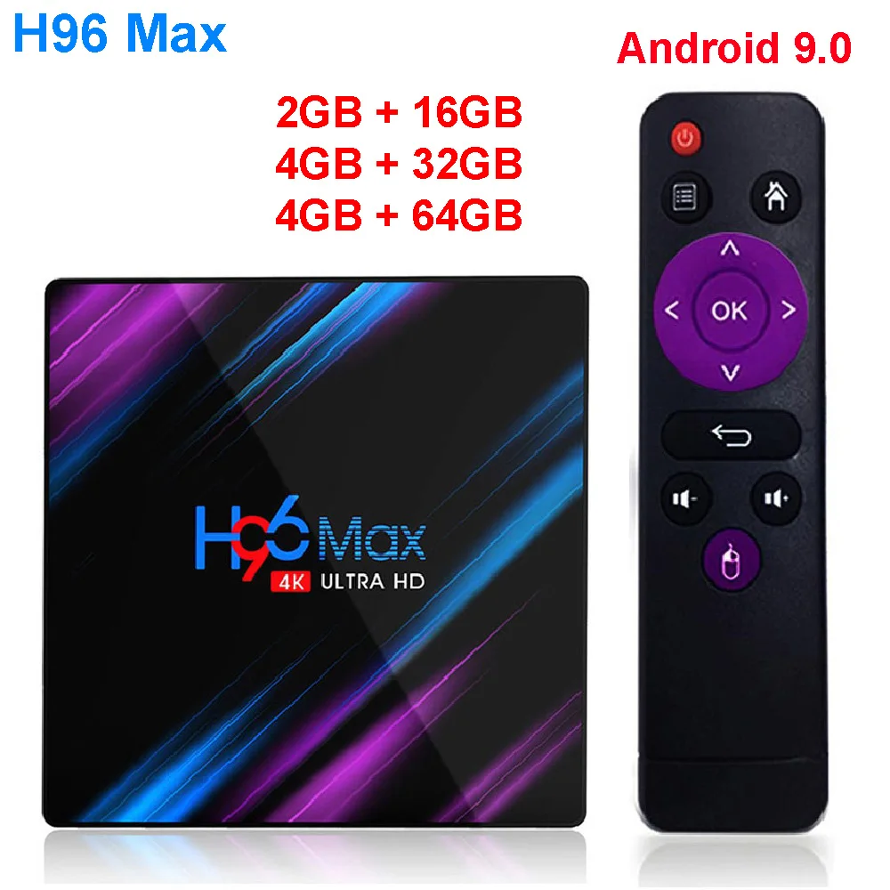 H96 MAX android 9,0 smart tv box 4G ram 64GB rom RK3318 H.265 телеприставка 4K HD 2,4G/5,8G wifi BT 4,0 android tv box VS X96 mini
