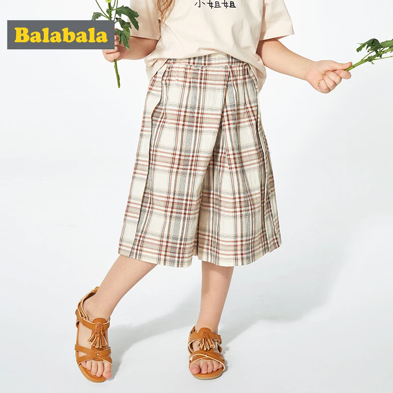 Balabala укороченные брюки для девочек Новинка лета 2020 детские хлопковые в клетку