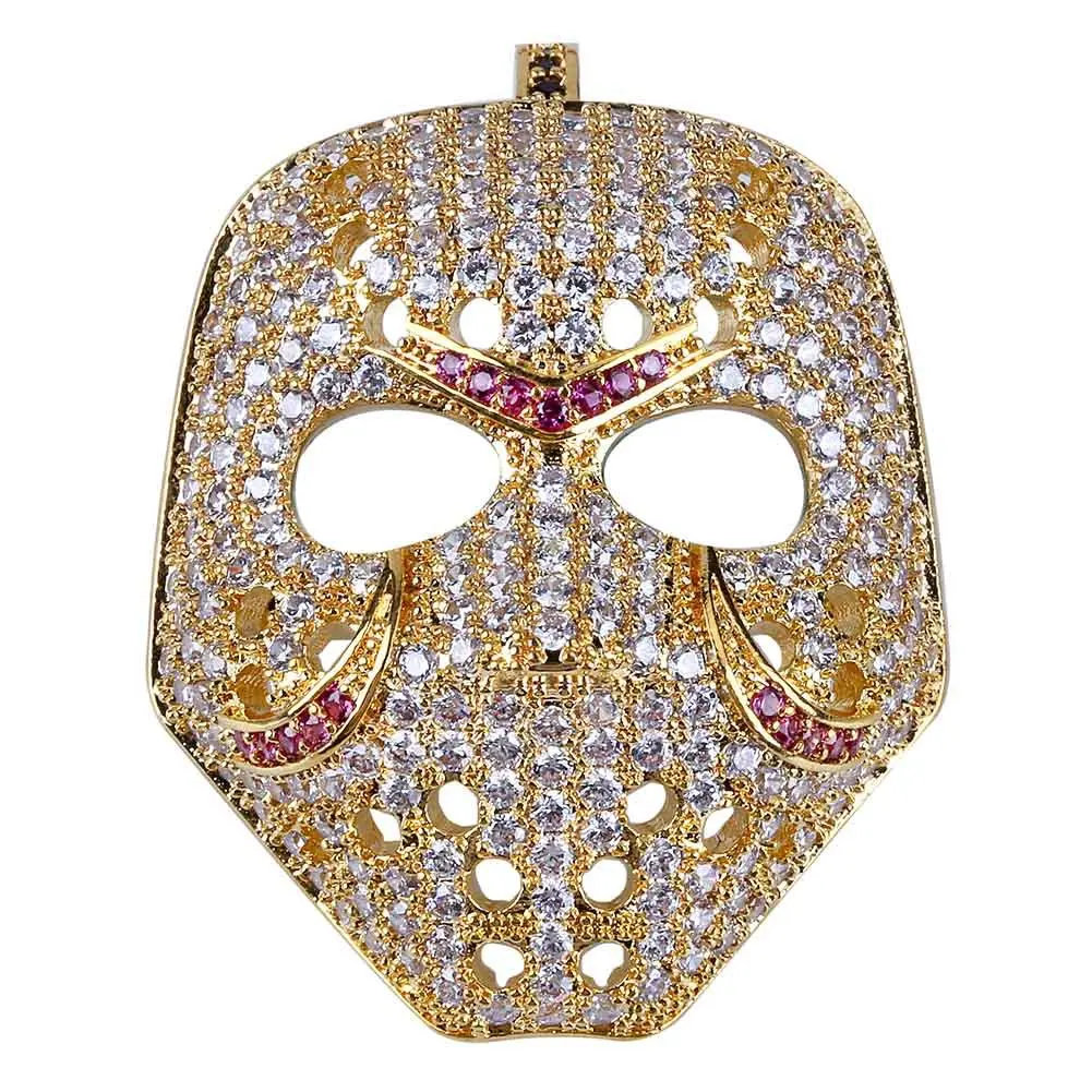 Хип-хоп маска Джейсона подвеска-ожерелье Iced Out cz-цепочка Золото Серебро Цвет Хэллоуин ужас ожерелье ювелирные изделия для мужчин и женщин