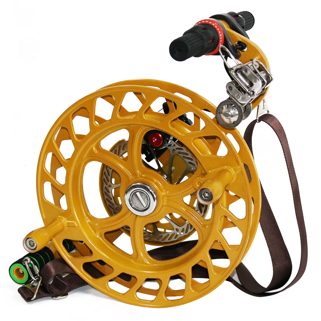 

9KM DWLIFE IMPROVED 12.6" Kite Winder Reel with Disc Brake Shoulder Strap Metal Alloy Kite String Reel Kite Flying Control Tools