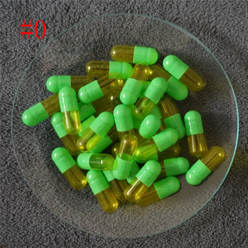 

0# 1000~10000pcs 0 size Light Green-clear yellow High quality joined or separated capsules hollow gelatin capsules