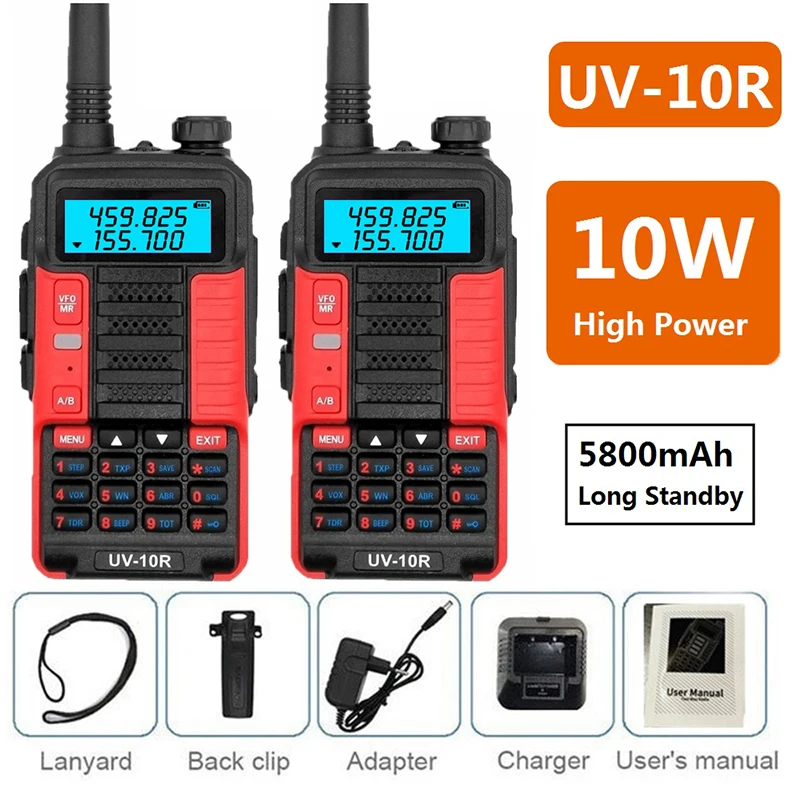 2 pcs Baofeng UV 10R Portable Walkie Talkie 10W Hf Transceiver Vhf Uhf Hunting Radio 10KM Long Range Ham CB Radio Station 128CH