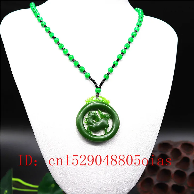 Натуральный зеленый китайский нефритовый кулон в виде лошади ожерелье модное
