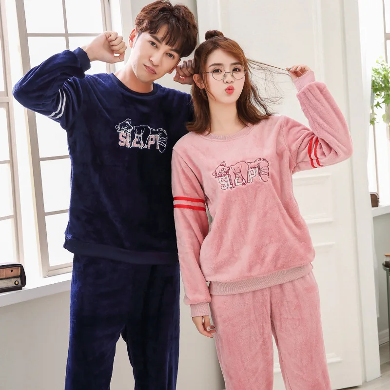 Autumn Winter Women Pajamas Sets With Pants Sleep Lounge Sleepwear Warm Unisex Cartoon Bear Animal Plus Size 3XL | Женская одежда