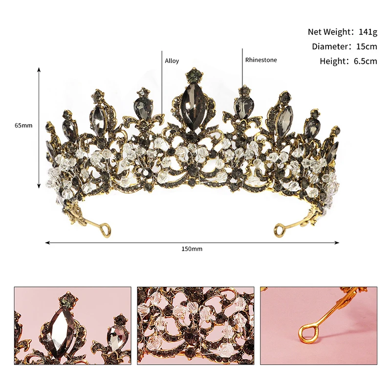 QYY ручной работы с украшением в виде кристаллов и короны древнее золото вечерние