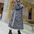 Утепленные серые шерстяные кардиганы, Женская Новая Вязаная длинная куртка на шнуровке, Женский винтажный свитер с карманами, одежда на осень-зиму